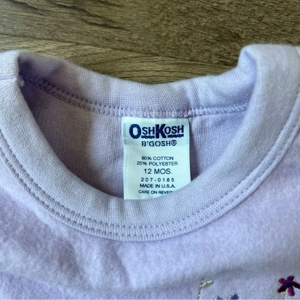 Vintage NWT OshKosh B'Gosh Lavendar Long Sleeve Shirt - Embroidered Flowers 12m